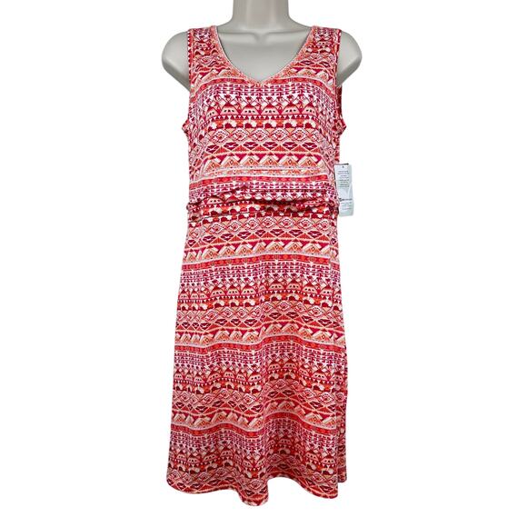 NEW Title Nine Breeze Frances Dress Double V Aztec Print Jo'Berg Pink Orange M - Picture 1 of 14